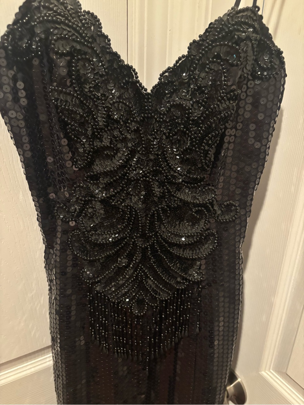 Black Strapless Beaded Evening Dress